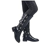 LLDG Combat boots Damen Overknee Stiefel Langschaft Stiefel mit Blockabsatz Biker Boots Modische Halblange Stiefel Motorradstiefel Retro Cowboy Stiefel Freizeit übers Knie Stiefel Schlup