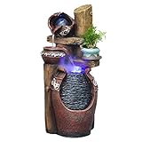 Bineiv Figur Geschenke für Brunnenbüros im Innen- und Außenbereich Outdoor Indoor 3-stufiger Glas-Wasserfall-Brunnen Bodenbrunnen mit LED-Licht - 61,1 cm Steinschale Wasserspiel für den Außenb