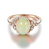 AueDsa Ringe Rosegold Damen 18 Karat (750) Rotgold Ring Oval Opal Bunt 2ct Größe 54 (17.2)