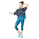 Gipara Emma Übergroßes Sport-T-Shirt für Damen | Schulterfreies Kurzarm-Top für Yoga, Zumba | Feuchtigkeitsmanagement, lockerer Schnitt | Blau & Marineblau, L