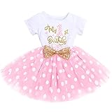 FYMNSI Baby Mädchen Mein 1. Erster Geburtstag Kleid Baumwolle Kurzarm Tutu Tüllkleid Gepunktet Rock Prinzessin 1 Jahr Partykleid Sommerkleid Outfit R