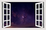 LucaSng Wandbild Vinyl 3D Wandaufkleber 60X40Cm Farbe Sternenhimmel Landschaft Fototapete Ausblick 3D Effekt Fenster Aussicht Wohnzimmer Schlafzimmer Tapete Wandtapete Uv-Beständig Hohe Auflösung