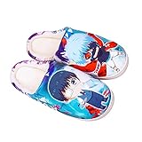 YZJYB Tokyo Ghoul 3D Drucken Warm Korallenvlies Hausschuhe Herren Damen Japanisch Cartoon Ken Kaneki Atmungsaktiv Baumwolle Pantoffeln,Schwarz,EU 37.5~39(270)