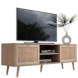 Newfurn TV Lowboard Sonoma Eiche Rattan Optik TV Schrank Modern Skandinavisch - 150x52x40 cm (BxHxT) - Fernsehtisch TV Board Rack Boho - [Mila.Eight] W