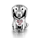 GW 925 Sterling Silber Charms Hund passt für Pandora Armband Armkette Halskette für Damen (Hündchen mit rosa Zirkon)