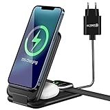 MEALINK Wireless Charger, 3 in 1 Induktive Ladestation Kabelloser Ladegerät mit Adapter Kompatibel mit iPhone 13/13 Pro Max/12/11/XR/X/8/8 Plus,iWatch 6/5/4/3/2, AirPods Pro, Samsung S10/S9/S8 (Black)