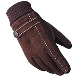 LYLY Lederhandschuhe für Herren, braun, schwarz, Winter, warm, dick, zum Autofahren, Skifahren, wasserdicht, winddicht, Winterhandschuhe für Männer und Frauen (Farbe: Braun)