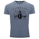 Neverless® Herren Vintage Shirt Retro Print Leuchturm Schriftzug Freeport Island blau XXL