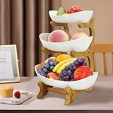 Obstkorb Etagere 3 Etagen,Obst Etagere 3 Stöckig Keramik mit Ständer,Vintage Obstschale Servierschale Etagere für Obst,Gemüse,Kuchen (Weiß)