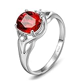 KnSam Damen Ring, Ringe Sterling Silber Damen Ringe Silber Ehe 925 Silber Oval Ring mit Kostenlos Gravur für Damen Frau mit Rot Zirkonia Silber B