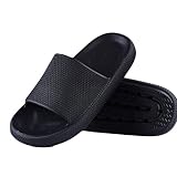 Menore Herren Damen Badeschuhe Badeschlappen Slippers Sommer Cloudyzz Schlappen Hausschuhe Home Slippers rutschfeste Pantoletten Badelatschen Strand Sandale Indoor & Outdoor Schwarz 42/43 EU