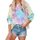 Damen Farbverlauf Langarm Rundhalsausschnitt Casual T-Shirt Bluse Lose Allgleiches Mode Persönlichkeit Bluse Pullover M