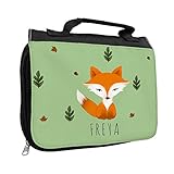 Kulturbeutel mit Namen Freya und schönem Fuchs-Motiv für Mädchen | Kulturtasche mit Vornamen | Waschtasche fü