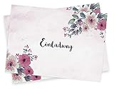 Einladungskarten blanko Set (20 Klappkarten & Umschläge) Einladung zur Hochzeit, Taufe, Geburtstag, Kommunion etc. - im Vintage Blumen Desig