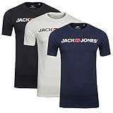 JACK & JONES Herren Corp Logo Tee Crew Neck T-Shirt (L, 3er Sparset (Navy/Cloud/Tap Shoe))
