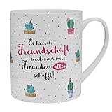 GRUSS & CO Die Geschenkewelt 46215 XL Kaktus-Dekor und Spruch Es heisst Freundschaft, Porzellan, 60 cl T