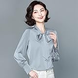 Lässiges Damenhemd - Frühling Und Herbst Damen Satinhemd Casual Büro Damen Langarm Grau Blaue Bluse Elegante Schleife Schleife Mode Weiches Und Einfaches Outdoor Business Party Geschenk,Grau B