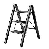 ZHONGHUA Stabile Leiter ausziehbar 2 stufenleiter tragbar mit Aluminium leichte kompakt für hausgarten büro Garage DIY Klappbare Tritthockerleiter (Color : Black, Größe : Three Step Ladder)