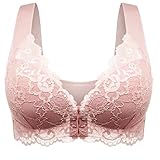 Damen Spitze BH, Push Up Comfort Sports Bra Vordere Schnalle, Ohne Bügel Druckfreier Stütz-BH, V-Ausschnitt Bustier Bequemer BH Yoga BH Jogging Lauf Fitness Training Bandeau Spitze Tube Top