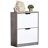 HOMCOM Schuhschrank Schuhregal Schuhbank mit 2 Kippschubladen Einfaches Design E1 Spanplatte Grau+Weiß 62,5 x 24 x 81