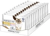 Perfect Fit Sensitive 1+ – Nassfutter für erwachsene, sensible Katzen ab 1 Jahr – Lachs in Sauce & Huhn in Sauce – Unterstützt die Verdauung – 13 x 4 x 85 g