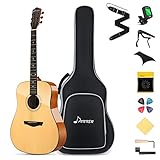 Donner Akustik Gitarre 4/4 in voller Akustikgitarre Set Erwachsene Anfänger Gitarren Massivholz Top 41 Zoll mit Capo Stimmgeräte Plektren(Natur)