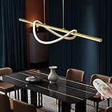 Moderne Hängeleuchte Linear Dimmbar LED Pendelleuchte mit Fernbedienung Gold Kronleuchter Höhenverstellbar Deckenlampe für Esszimmer Wohnzimmer Küche Schlafzimmer Restaurant L105cm 31W