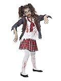 Halloween! Smiffys Zombiekostüm Schülerin, Grau, mit kariertem Rock, Jacke, Blusenteil und Kraw