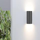 Wandleuchten für Innen- und Außenbereich, Wasserdichte IP54 Außenwandleuchten aus Edelstahl, 2* 35W GU10 moderne dekorative Wandlampe für Wohnzimmer, Garten, Balkon (Halbzylinder, Schwarz)