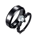 ANAZOZ 2 Stück Damen Herren Verlobungsring Edelstahl 6mm Poliert Breit Solitärring Diamantring Ringe Paar Ringe Herren Ring Breit Schwarz Partnerringe Auf Rechnung Frau:54 (17.2) & Mann:62 (19.7)