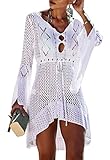 Voqeen Damen Strandkleid Bikini Cover Up Strandkleider Crochet Stricken Strandponcho Sonnencreme Bluse Badeanzug Häkeln Kittel Sommer Hemdkleid Tunik