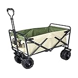 RONGJJ Klappwagen, Gartenwagen Mit Teleskopgriff, Outdoor-Trolley, Faltbarer Trolley, Outdoor-Klappwagen Für Strand, Einkaufen Und Garten, Beige + Olive G