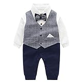 Famuka Baby Strampler Baby Jungen Smoking Anzug Spieler Taufe Hochzeit Partei Babykleidung (Grau, 66)