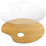 Winfred Mischpalette, 2 Stück Palette Acryl/Holz Malpalette für Kinder Erwachsene, Oval Farbmischpalette (20x30cm) mit Daumenloch für DIY Kunst Malerei(Transparent/Holzfarbe)