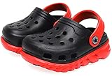 Vunavueya Jungen Clogs Pantoletten Mädchen Eva Badeschuhe Gartenschuhe Kinder Flach Hausschuhe Strand Sandale Sommer Sandalen Schuhe A Schwarz Rot 23 EU(24CN)