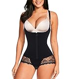 Bafully Figurformend Miederslip verstellbar Bauchweg Taillenmieder Push-up Spitze Taillenslip atmungsaktiv Miederhose Shaping Formslip mit Träger Unterhose, Schwarz, XL