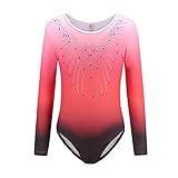 ChYoung Mädchen Tanzanzug Dancewear Langarm Einteiliger Gymnastikanzug Sparkle Gradient Athletic Dance Ballett Kostüme 5-12 J