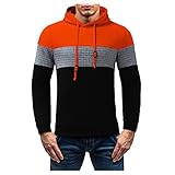 AILIEE Herren Freizeit Sweatshirt Herbst Winter Kapuzenpullover Farbabstimmung Plaid Bunte Kapuzen Slim Sweater Hoodie Kordelzug Oberteil(Orange,4XL)