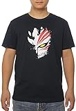 GMYG Bleach Japanisches Anime Ichigo Kurosaki Hohles Gesichtsmaske Grafikdruck Premium Kurzarm Herren/Damen 100% Baumwolle T-Shirt Gr. XXL, Schw