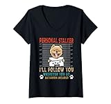 Damen Personal Stalker Dog Pomeranian I Will Follow You Dog Lover T-Shirt mit V