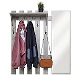 Meerveil Wandgarderobe mit Spiegel, Holz Garderobe mit 5 Haken Ablage Industriestil für Flur Eingangsbereich, 100 x 22 x 106 cm, G