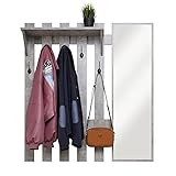 Meerveil Wandgarderobe mit Spiegel, Holz Garderobe mit 5 Haken Ablage Industriestil für Flur Eingangsbereich, 100 x 22 x 106 cm, G