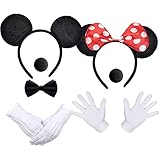 iZoeL Maus Kostüme Haarreifen mit Maus Ohren Rote Schleife und Schwarz + weiße Handschuhe + Nase (Maus Ohren Rot-schwarz + Maus Ohren Schwarze)