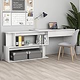 L-förmiger Schreibtisch, Eckschreibtisch Computer Workstation Gaming Schreibtisch Home Office Schreibtisch PC Laptop Tisch Eckschreibtisch Hochglanz Weiß 200x50x76 cm Spanp