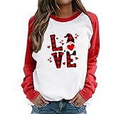 Klassisches Valentinstags-Shirt für Damen, langärmelig, Rundhalsausschnitt, Komfort-Pullover, Sweatshirts für Frühling, Sommer, Herbst, rot, 48