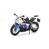 Maisto BMW S1000 RR: Originalgetreues Motorradmodell 1:12, mit beweglichem Ständer, Federung und frei rollenden Rädern, 17 cm, weiß-blau (531191)