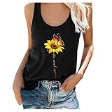 BUKINIE Tanktops für Damen, Übergröße, lockere Passform, Sonnenblumen-Druck, Rundhalsausschnitt, lustig, niedlich, grafisches T-Shirt, Buchstaben-Druck, Basic Bluse, C-schwarz, XXL