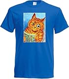 Louis Wain A Good Read Katzen-T-Shirt, verschiedene Farben, Blau - blau - Größe: X-Larg