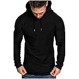 Herren T-Shirts Top Frühling Herbst Nadelstreifen Mit Plissee Festlich Kapuze Sweatshirts Mode Unifarben Tshirts Oberteile Sport Lässige Kapuzenmantel (Color : Schwarz, Einheitsgröße : L)