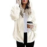 XTBFOOJ Damen Sweat Jacke Kapuze Fleece gefüttert Hoodie Übergangsjacke Female Strickpullover V-Ausschnitt Damen Vorne Offen Sweater Cardigan Langarm Strickjacke Chunky Knit Pullover Casual Outw